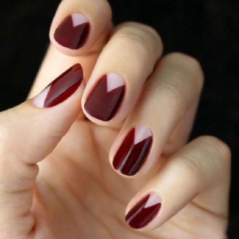 We talked about this newest nail trend - negative space nails, which is very popular and is spreading around the world quickly. For the ones that don& Triangle Nails, Half Moon Nails, Negative Space Nail Art, Thanksgiving Nail Art, Negative Space Nails, Space Nails, Fall Manicure, Moon Nails, Her Nails