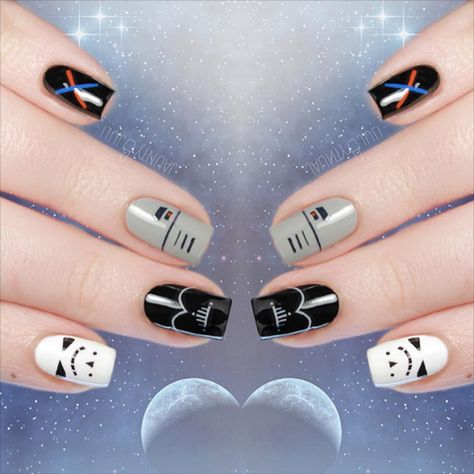 Star Wars Nail Art Easy, Darth Vader Nails, Star Wars Nails Simple, Star Wars Nails Designs, Nails Characters, Star Wars Nail Art, Hoilday Nails, Disneyland 2023, Star Wars Nails