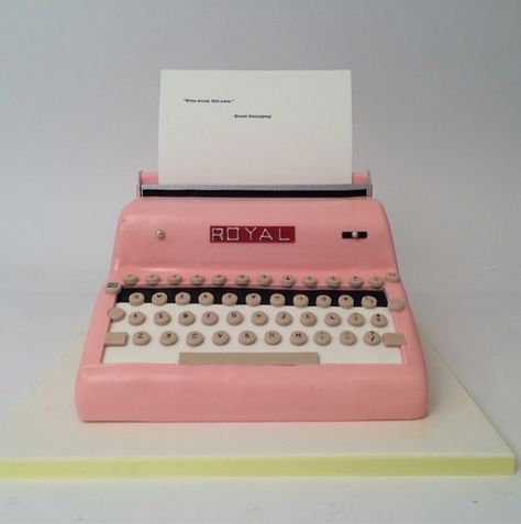 pink typewriter cake Typewriter Cake, Pink Typewriter, Gumpaste Figures, Unusual Cakes, Duper Cake, Charm City Cakes, Incredible Cakes, Pink Pages, Charm City