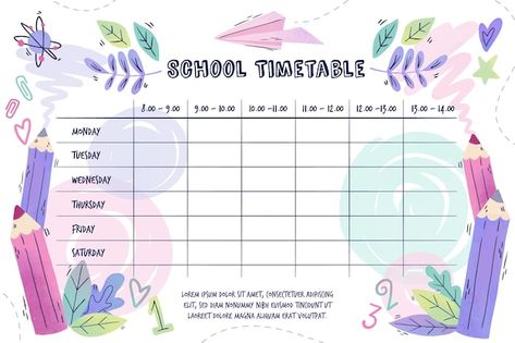 School Timetable Ideas, Back To School Watercolor, School Watercolor, Timetable Ideas, Easy Flower Drawings, School Timetable, Creative School Project Ideas, School Bag Essentials, School Creative