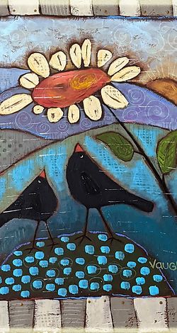 Art Birds Painting, Whimsical Folk Art Painting, Folk Art Flowers Painting, Whimsical Art Paintings Acrylics, Whimsical Art Flowers, Folk Art Painting Whimsical, Phyllis Vaughn, Folk Art Animals, Folk Art Birds