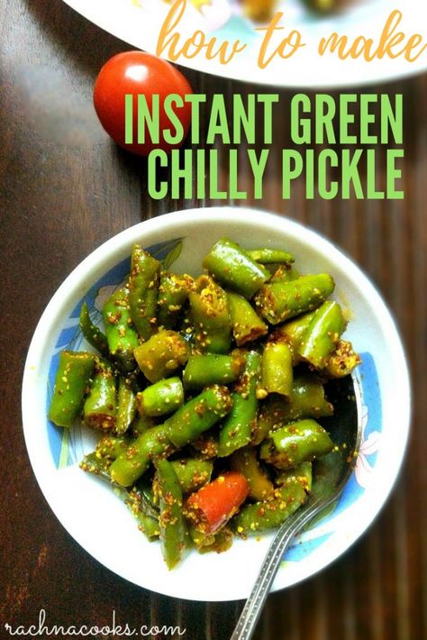 instant green chilly pickle Indian Pickles, Green Chilli Pickle, Chilli Pickle, Preserving Vegetables, Green Chili, Instant Recipes, Green Chilli, Super Easy Recipes, Clean Eats