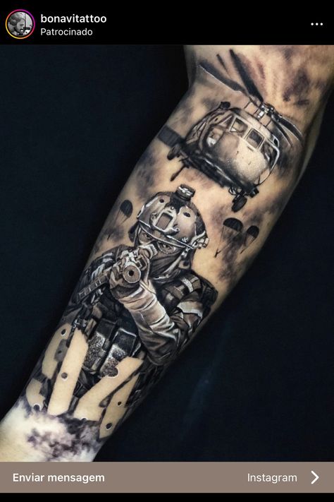 Soldier Tattoo Designs Men, Combat Engineer Tattoo, Swat Tattoos, Call Of Duty Tattoo Ideas, Soldiers Tattoo, Special Forces Tattoo, Military Tattoos For Men, Tattoo Soldier, Call Of Duty Tattoo