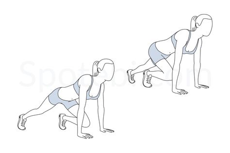 Mountain climbers exercise guide with instructions, demonstration, calories burned and muscles worked. Learn proper form, discover all health benefits and choose a workout. https://www.spotebi.com/exercise-guide/mountain-climbers/ Mountain Climbers Exercise, Climbers Exercise, Mountain Climber Exercise, Hip Flexor Exercises, Workout Pics, Back Yoga, Oblique Workout, Fitness Flyer, Back Fat Workout