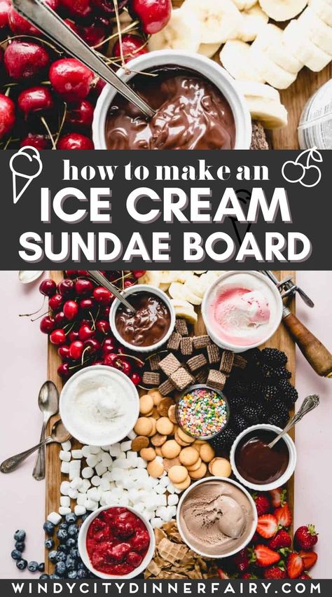 Ice Cream Topping Charcuterie Board, Ice Cream Sundae Charcuterie Board, Ice Cream Charcuterie Board Ideas, Ice Cream Board Ideas, Dessert Charcuterie Board Ideas Summer, Ice Cream Charcuterie Board, Sundae Board, Ice Cream Board, Sweet Charcuterie Board