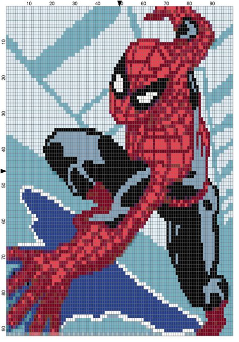 Wall climbing Spiderman Spiderman Pixel Art, Marvel Cross Stitch, Image Pixel Art, Modele Pixel Art, Graph Crochet, Pixel Art Templates, Pixel Crochet, Pixel Art Grid, Graph Paper Art