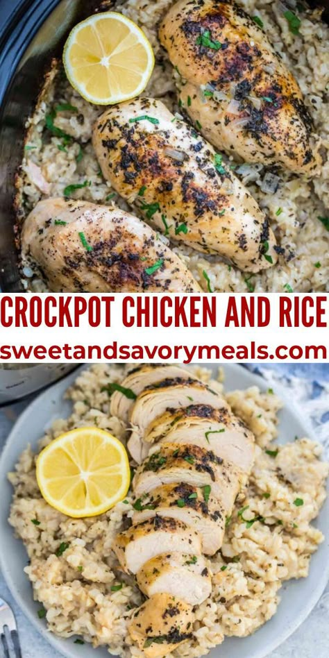 Healthy Chicken And Rice Crockpot Recipes, Crockpot Chicken And Rice Dairy Free, Crock Pot Chicken And Brown Rice, Chicken Rice And Veggies Crockpot, Crockpot Herb Chicken, Crock Pot Chicken And Rice Healthy, Lemon Chicken Rice Crockpot, Chicken Rice Crockpot Recipes Dairy Free, Clean Eating Chicken Crockpot Recipes