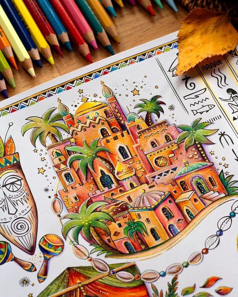 Rita Berman (@rita.berman) • Instagram photos and videos Coloring Hacks, Colored Pencil Art Projects, Rita Berman, Fabric Painting On Clothes, Ancient Egypt Art, Postcard Set, Different Media, Fantasy Art Landscapes, Johanna Basford