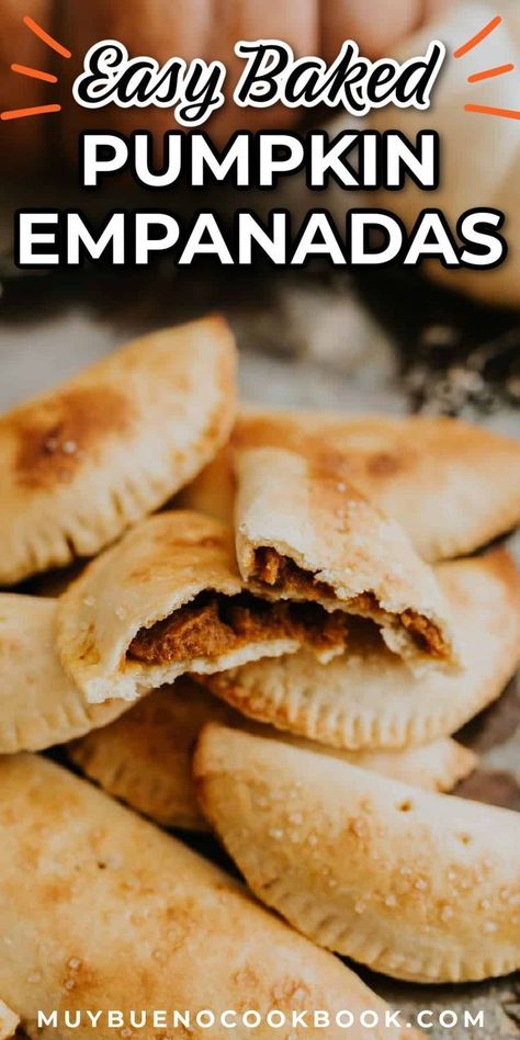 This recipe for sweet baked pumpkin empanadas should definitely be on your fall and winter dessert radar. They’re basically the Mexican equivalent of pumpkin hand pies, making them a perfect treat for holiday potlucks and parties – you don’t need knives, forks, or even plates to serve them! These pumpkin filled empanadas are packed with flavor and great for Thanksgiving and the fall season. Try this simple recipe today! How To Make Pumpkin Filling For Empanadas, Easy Pumpkin Empanadas Mexican, Pumpkin Filling For Empanadas, How To Make Pumpkin Empanadas, Pumpkin Empanadas Recipe Easy, Empanada Dough Recipe Easy, Pumpkin Empanadas Mexican Recipe, Pumpkin Empanadas Mexican, Easy Pumpkin Empanadas Recipe