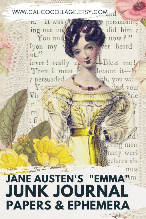 Jane Austen Junk Journal, Jane Austen Crafts, Emma Movie, Collage Printables, Junk Journal Kits, Jane Austen Inspired, Printable Junk Journal, Fairy Stories, Journal Supplies