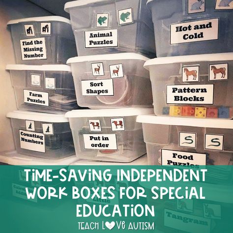 Time-Saving Independent Work Boxes for Special Education Work Bins For Special Education, Work Boxes Special Education, Core Vocabulary, Work Task, Special Education Resources, Work Boxes, Independent Work, Classroom Setup, Guest Blogging