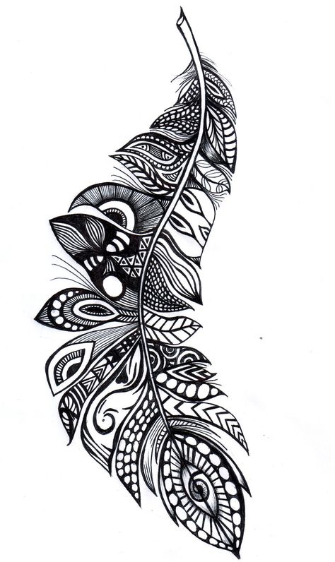 Feather Zentangle, Feather Art Drawing, Mandala Feather, Black And White Feather, Mandala Art Therapy, Zen Doodle Art, Geometric Design Art, White Drawing, Wood Burning Patterns