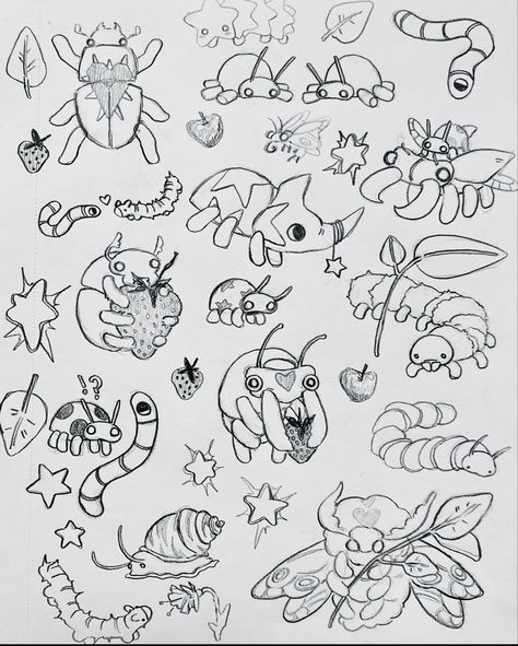 Skrunkly Drawing, Lilac Drawing, Bug Core, Ephemeral Tattoo, Bugs Drawing, Bug Art, Cute Doodles Drawings, Cute Doodle Art, Arte Sketchbook