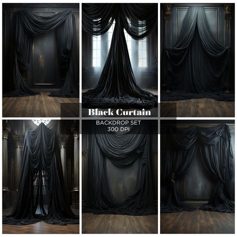 Black Backdrop Photoshoot, Goth Curtains, Ceiling Drapery, Photography Studio Decor, Spooky Forest, Maternity Backdrop, Country Christmas Trees, Halloween Photo Booth, Photoshoot Backdrops