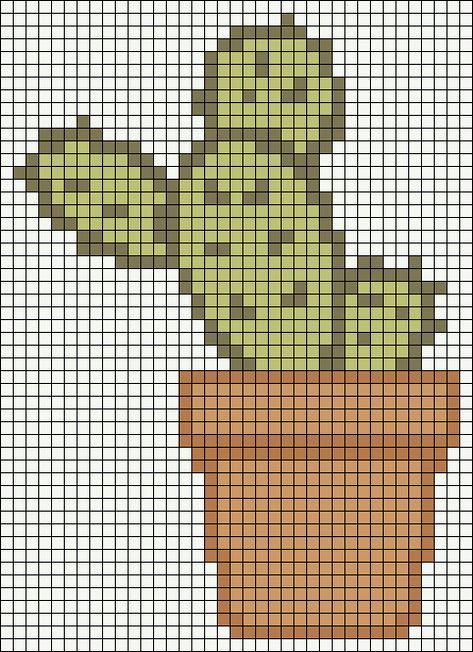 Cactus Alpha Pattern, Cactus Pixel Art, Plant Pixel Art, Cactus Aesthetic, Wall Hanging Plant, Cactus Cross Stitch, Graph Crochet, Easy Pixel Art, Pixel Drawing