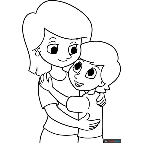 Free Easy Mother and Son Coloring Page for Kids Drawing Mother, Mom Coloring Pages, Mom Drawing, Flower Coloring Sheets, Cartoon Mom, Mothers Day Coloring Pages, People Coloring Pages, Boy Coloring, Simple Cards Handmade