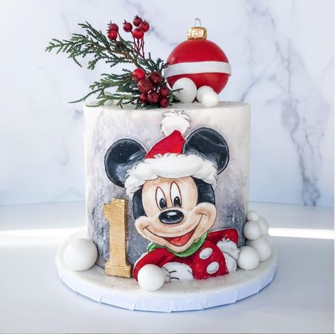 Disney Christmas Birthday, Γενέθλια Mickey Mouse, Christmas Birthday Cake, Santa Mickey, Mickey Mouse Birthday Cake, Christmas Themed Cake, Mickey Cakes, Disney Wedding Cake, Cookie Monster Birthday