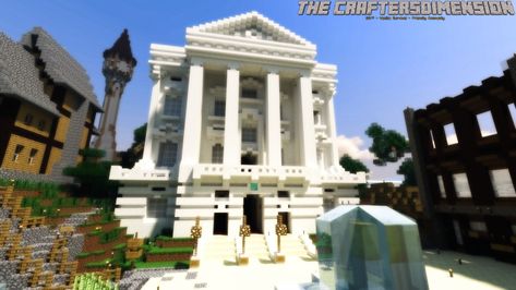 Minecraft Greek Temple Ideas, Medieval Bank Minecraft, Minecraft Capital Building, Minecraft Bank Ideas, Minecraft Bank Building, Bank Minecraft, Minecraft Library, Minecraft Temple, Minecraft City Buildings