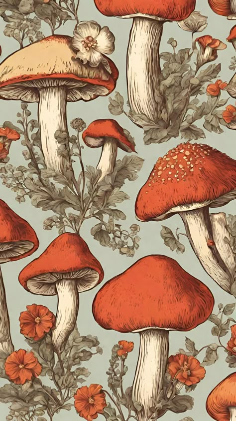 Laptop Wallpaper Mushroom, Earthy Mushroom Aesthetic, Mushroom Wall Murals Painted, Mushroom Iphone Wallpaper Aesthetic, Mushroom Mood Board, Red Mushroom Wallpaper, Mushrooms Aesthetic Wallpaper, Mushroom Iphone Wallpaper, Mushroom Aesthetic Wallpaper