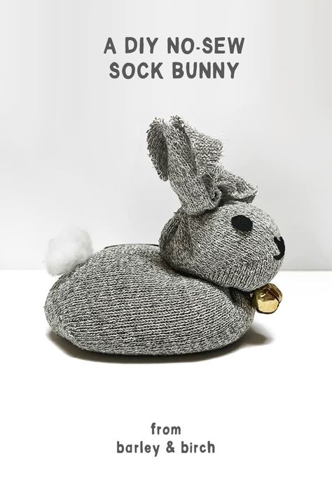 Turn an old sock into a darling DIY no-sew sock bunny for pretend pet play or a cute handmade spring or Easter kids craft activity. | from barley & birch Sock Bunny Craft, Sock Animals No Sew, Easy Sock Animals No Sew, Old Sock Crafts, Easy Sock Animals, Sock Bunnies No Sew, Sock Puppets Diy, Sock Crafts No Sew, No Sew Stuffed Animals Diy