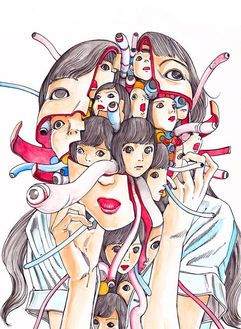 Shintaro Kago, Japanese Horror, Psy Art, Manga Artist, Creepy Art, Weird Art, Art Anime, Funky Art, A Drawing