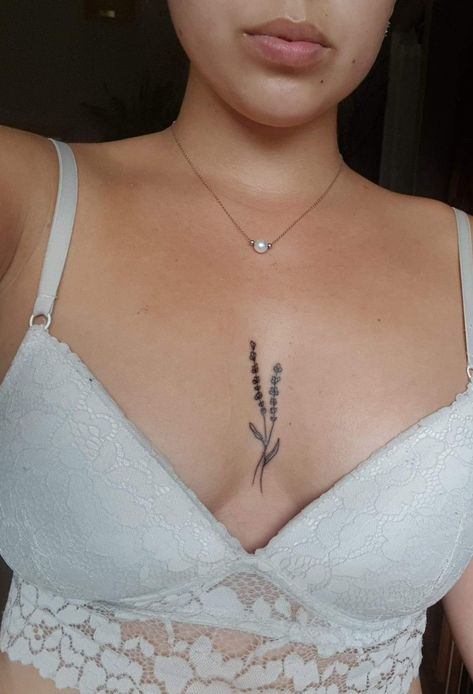 TattooLavender Lavender Chest Tattoo Female, Lavender Tattoo Sternum, Lavender Chest Tattoo, Lavender Tattoo Collar Bone, Lavender Sternum Tattoo, Lavender Spine Tattoo, Tiny Chest Tattoo Female, Dainty Chest Tattoo Female, Flower Chest Tattoo Female