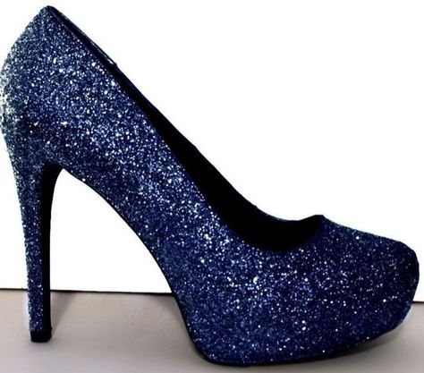 Sparkly Blue Dress, Glitter Tights, Blue Dress Shoes, High Heels For Prom, Navy Blue Heels, Glitter Pumps, Chunky Heel Pumps, Prom Heels, Glitter Heels