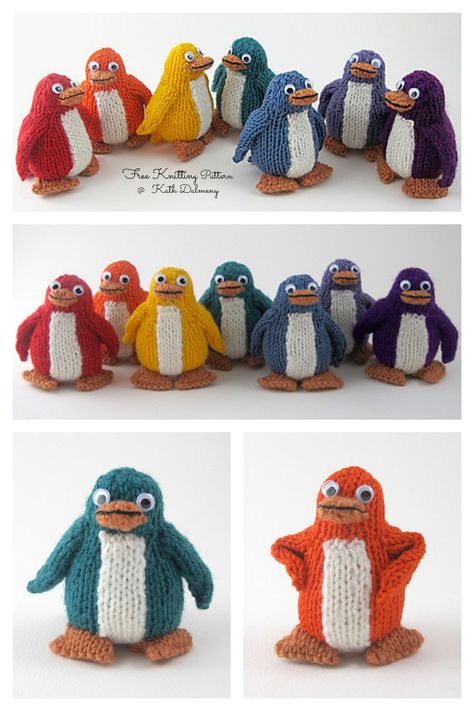 Amigurumi Rainbow Penguins Free Knitting Pattern - Knitting Pattern Knitted Penguin Pattern, Penguin Knitting Pattern, Miniature Knitting Patterns Free, Free Knitting Patterns Toys, Knit Toys Free Pattern Stuffed Animals, Rainbow Penguin, Ravelry Knitting Free, Christmas Toy Knitting Patterns, Amigurumi Rainbow