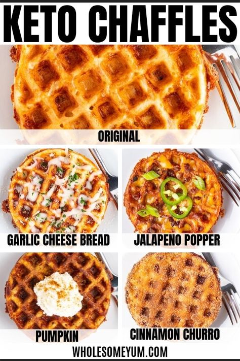 Keto Chaffles Recipe (5 Ways!) + Ultimate Guide | Wholesome Yum Sweet Chaffles, Chaffles Recipe, Basic Keto, Keto Chaffles, Wholesome Yum, Keto Friendly Desserts, Jalapeno Popper, Low Carb Dessert, Recetas Keto