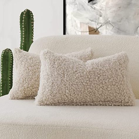 Amazon.com: Foindtower Set of 2 Curly Teddy Wool Faux Fur Pillow Covers Decorative Boucle Textured Lumbar Throw Pillow Accent Pillowcases Sheepskin Cushion Case for for Chair and Couch 12"x20" Neutral Cream : Home & Kitchen Sherpa Pillow, Bed Couch Living Room, Beige Throw Pillows, Pillow Covers Decorative, Couch Living Room, Faux Fur Pillow, Fur Pillow, Bed Couch, Faux Fur Throw Pillow