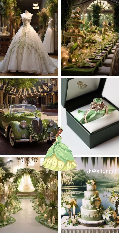 Wedding Dress Princess And The Frog, Princess And The Frog Wedding Dress Ball Gowns, Princess In The Frog Wedding Theme, Princess And Frog Bouquet, Princess And The Frog 21st Birthday, Tiana And Naveen Wedding, The Princess And The Frog Wedding Theme, Princess And Frog Prom, Sweet 16 Disney Princess Theme