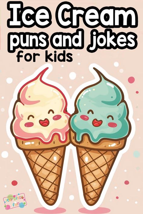 Ice Cream Puns and Jokes for Kids Ice Cream Funny Humor, Ice Cream Jokes, Ice Cream Quotes Funny, Clean Puns, Ice Cream Puns, Funny Puns For Kids, Ice Cream Quotes, Puns For Kids, Ice Cream Funny