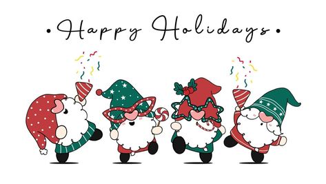 Group of four happy cute Christmas gnomes in party theme, Happy Holidays, cartoon hand drawn doodle flat vector Cute Christmas Gnomes, Elf Drawings, Holiday Cartoon, Fabric For Sewing, Christmas Gnomes, Fabric Panel, Digital Print Fabric, Free Vector Graphics, Christmas Gnome