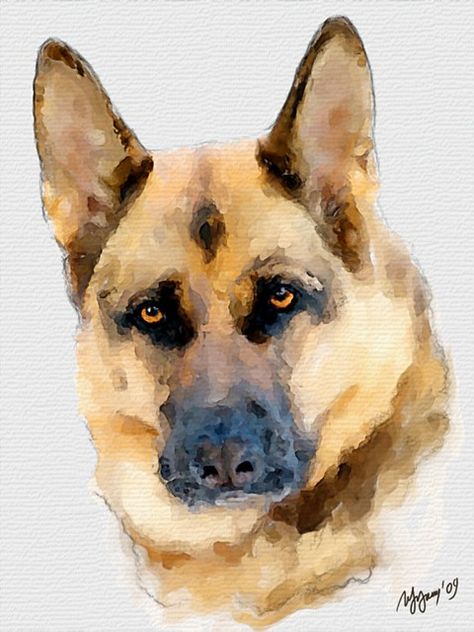 German Shepherd Painting, Black German Shepherd Dog, Watercolor Dogs, Digital Pet Portrait, Watercolor Paintings Of Animals, Dog Sketch, Watercolor Pet Portraits, Dog Artwork, Dog Painting