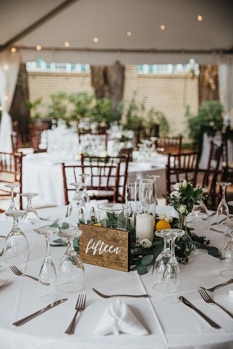 Greenery And Wood Wedding, Wedding Centerpieces Diy Circle Table, Wedding Table Wreath, Round Eucalyptus Centerpiece, Round Table Wedding Decor Greenery, White Green Centerpiece Wedding, Outdoor Wedding Round Tables, Eucalyptus Wedding Round Table Decor, Round Reception Tables