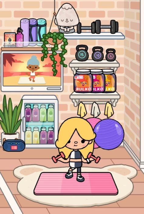 Toca Boca Yoga Room, Toca Boca Gym Ideas, Small Yoga Room, Toca Aesthetic, Ballet Room, Toka Boka, Gym Room, Sports Room, Toca Life