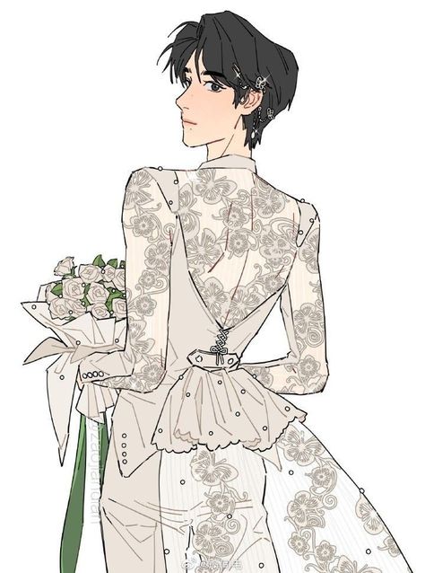 Wedding Dress Drawing Reference, Prince Drawing Reference, Yizhan Wedding, Wedding Dress Man, Male Wedding Dress, Nonbinary Wedding, Wedding Dress Drawings, Kasut Wanita, Prince Clothes