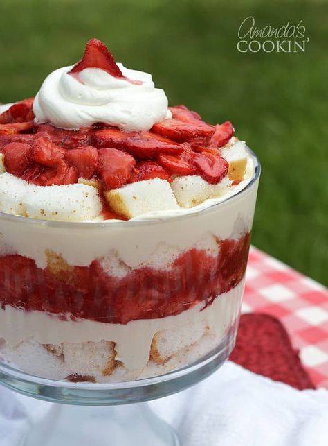 Desserts Potluck, Angel Food Cake Trifle, Cream Cheese And Cool Whip, Shortcake Trifle, Trifle Bowl Recipes, Punch Bowl Cake, Strawberry Angel Food Cake, Strawberry Shortcake Trifle, Angel Food Cake Desserts