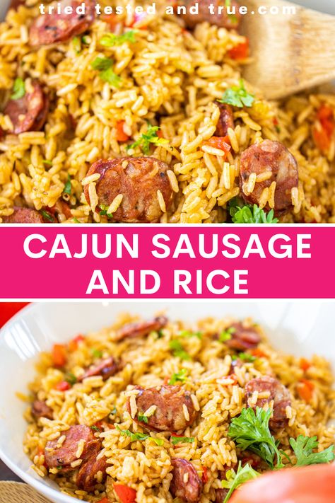 Instant Pot Cajun Sausage and Rice is a hearty dish, packed with flavors and veggies! Throw it all in the Instant Pot together, and you’ve got a delicious one pot meal. This recipe is perfect for meal prepping! Because Instant Pot Cajun Sausage and Rice has both carbs and protein, it can make a great dinner one night and then a lunchtime entree the next day. Sausage Rice Instant Pot Recipes, Recipes With Conecuh, Smoked Sausage And Rice Instant Pot, Sausage Rice Instant Pot, Instant Pot Sausage And Rice, Instant Pot Kielbasa Recipes, Conecuh Sausage Recipes, Sausage Meal Prep, Cajun Sausage And Rice