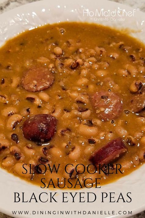 Slow Cooker Sausage Black Eyed Peas Black Eyed Peas And Sausage Recipe, Blackeye Peas Recipes Slow Cooker, Ring Sausage Crockpot Recipes, Crockpot Blackeyed Peas, Smoked Sausage Crockpot Recipes, Instant Pot Black Eyed Peas Recipe, Black Eyed Peas And Sausage, Black Eyed Peas With Sausage, Black Eye Peas Crockpot