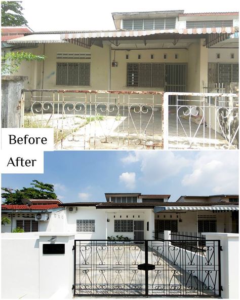 You Won't Believe What This Newly-Renovated House In Ipoh Used To Look Like! Small Old House Renovation, Elegant Home Exterior, Old House Before And After, Terrace House Interior Design, Terrace House Exterior, Home Exterior Ideas, Old Home Renovation, Old Houses Renovation, Renovated House