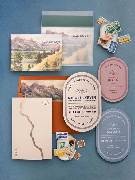 Wes Anderson Wedding, Jackson Wy, Paper Press, Jackson Hole Wyoming, Stationery Inspiration, Camp Wedding, Luxury Table, Future Wedding Plans, Luxury Wedding Invitations