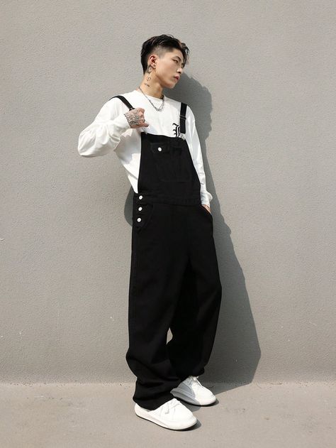 Black Overalls Outfit Grunge, Overalls Outfit Grunge, Black Overalls Outfit, Brush Cut, Denim Jumpsuits, Outfit Grunge, Cute Overalls, Ropa Aesthetic, Grunge Guys