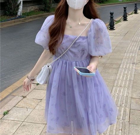 Loose Maxi Dress Summer, Purple Babydoll Dress, Puffy Dresses, Myanmar Dress, Princess Ball Gowns, Square Neck Dress, Damaged Goods, Formal Dresses For Weddings, Butterfly Dress