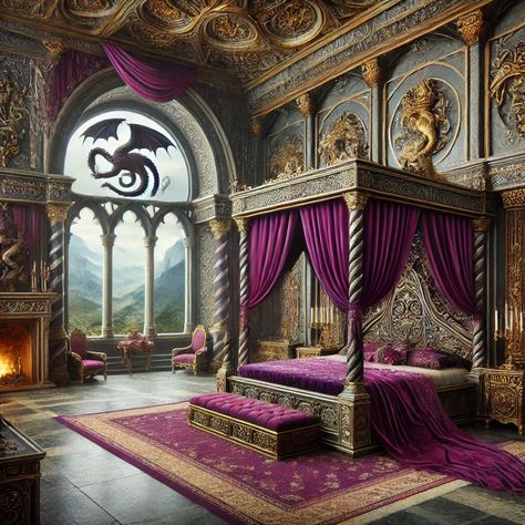 Castle Princess Bedroom, Palace Rooms Bedrooms, Royal Bedroom Concept Art, Fantasy Royal Bedroom, Royal Bedroom Princesses, Fantasy Castle Bedroom, Descendants Genderbend, Roleplay Pictures, Medieval Bedroom