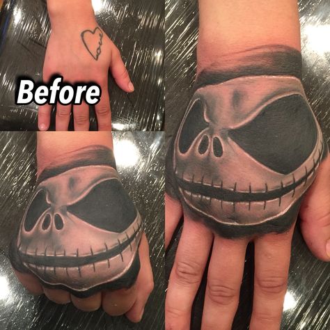 Jack skellington hand coverup from today! Tattooed by Bob price @bprice1027 at @infernostudios Jack Skellington Hand Tattoo, Hand Coverup Tattoo, Skellington Hand, Coverup Tattoo, Cover Up Tattoo, Hand Tattoo, Tattoo Designs For Women, I Have Done, Jack Skellington