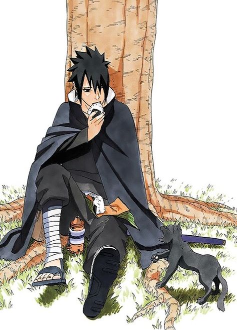 Uchiha Sasuke, onigiri, rice balls, eating, black cat, cute; Naruto Madara Susanoo, Sasuke Shippuden, Naruto Drawings, Naruto Uzumaki Art, Naruto Shippuden Sasuke, Naruto Pictures, Naruto Funny, Sakura And Sasuke, Naruto Wallpaper