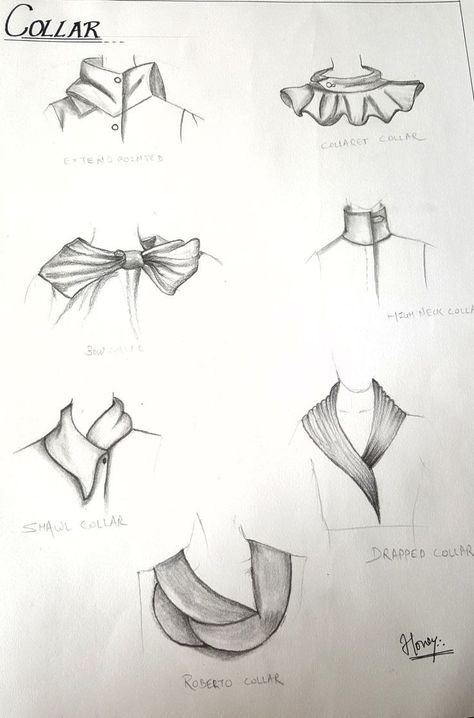 Collar Illustration Sketches, Collar Design Illustration, Collar Sketch Fashion Illustrations, Shading Techniques Drawing, Collars Drawing, Collars Illustration, Dress Collar Neck Designs, Drawing Clothes Tutorial, Collar Sketch