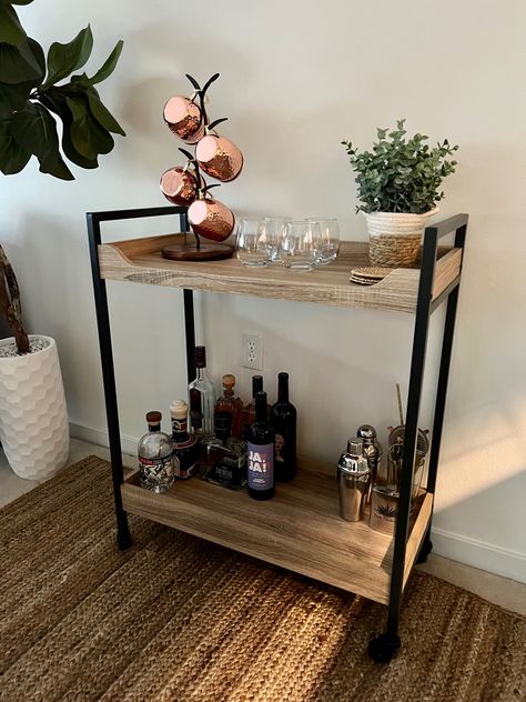 Bar cart on sale at Wayfair Bar Cart Neutral, Rustic Bar Cart Ideas, Whiskey Bar Cart Styling, Small Apartment Bar Area, Bar Cart Apartment Small Spaces, Bar Cart Farmhouse Style, Bar Cart Inspo Modern, Minimalist Bar Cart Styling, Buffet Bar Ideas Dining Rooms