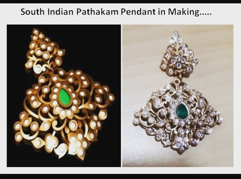 South Indian Pathakam Pendant in Making... South Indian Pendent Design, Kerala Antique Jewellery, South India Jewels Earrings, Shanku Chakra Namam Jewellery, Victorian Pendent Indian, Pendant